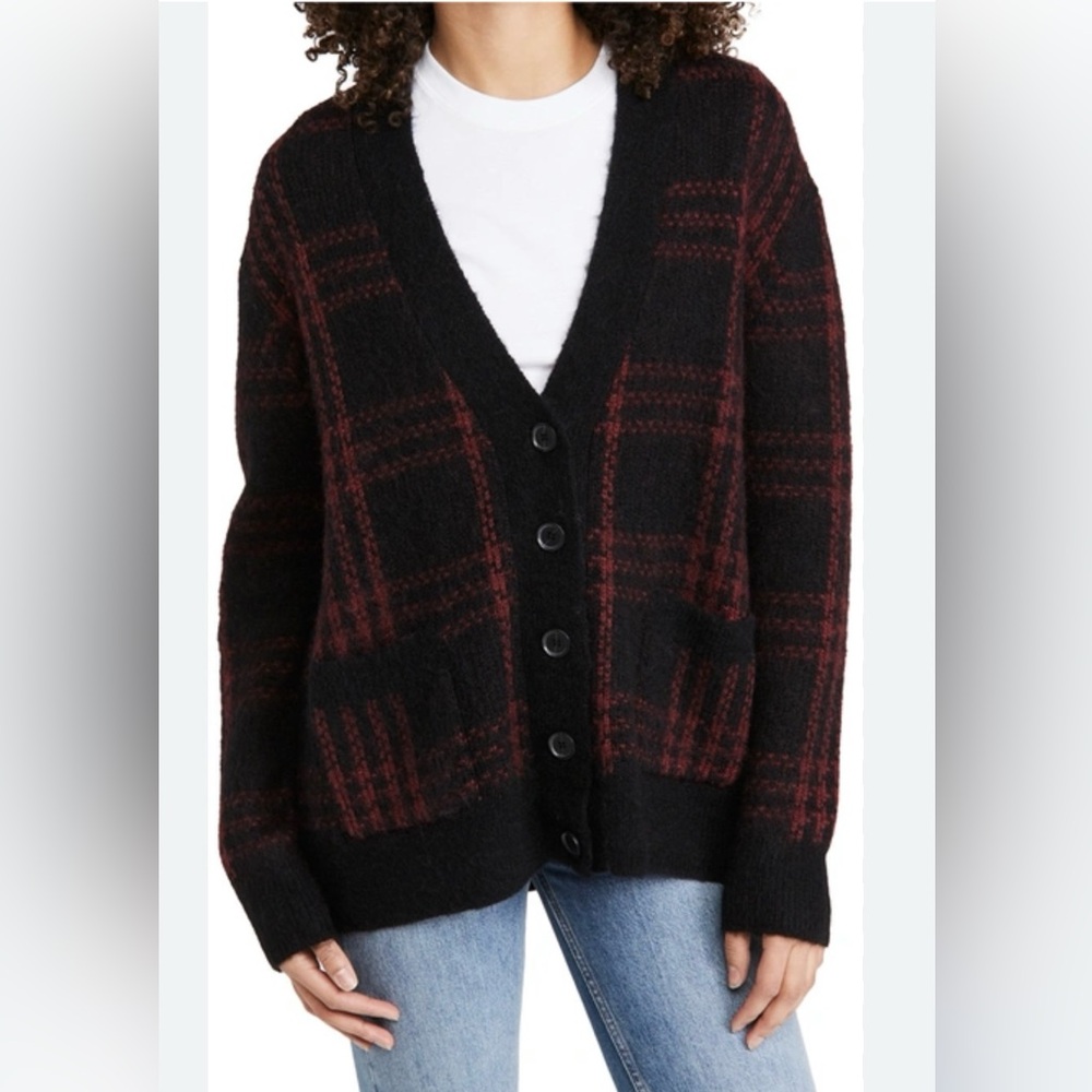 RE/DONE 90s Oversized Cardigan Size M in Black/Burgundy Plaid
